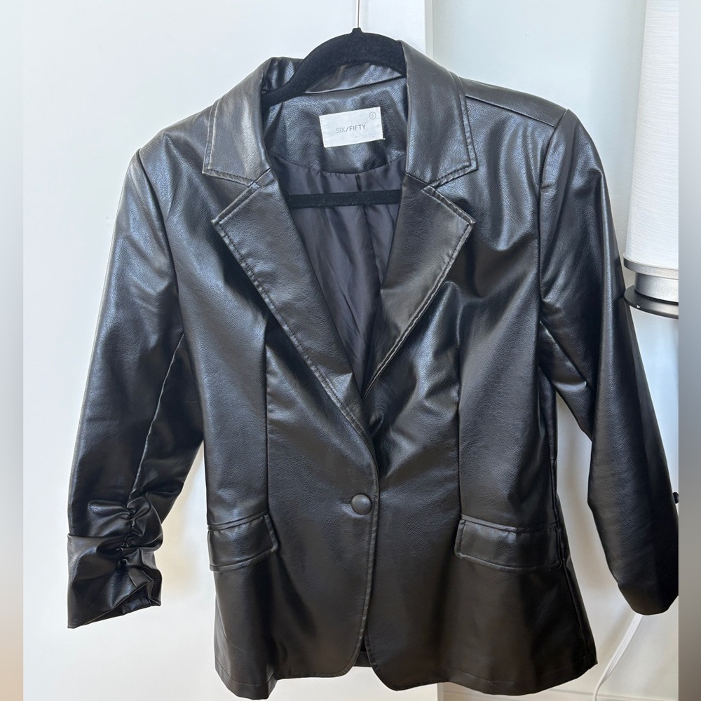 Faux Leather Black Blazer
